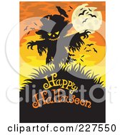 Scarecrow Over Happy Halloween Text On Orange