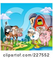 Royalty Free RF Clipart Illustration Of A Cow Sheep Duck And Pig By A Path Silo And Barn by visekart