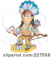 Poster, Art Print Of Native American Man Holding A Hatchet And Bow
