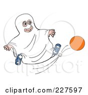 Poster, Art Print Of Boy In A Sheet Ghost Halloween Costume Kicking A Ball