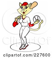 Royalty Free RF Clipart Illustration Of An Athletic Female Cat Playing Baseball Or Softball by LaffToon