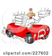 Poster, Art Print Of Rooster Chicken Driving A Convertible Car And Delivering Food