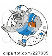 Poster, Art Print Of Athletic Rhino Running With A Football In A Circle