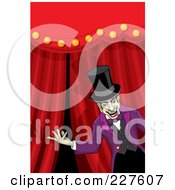 Royalty Free RF Clipart Illustration Of A Creepy Ringmaster Presenting In Front Of Curtains by David Rey