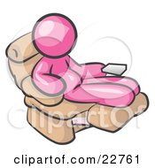 Chubby And Lazy Pink Man With A Beer Belly Sitting In A Recliner Chair With His Feet Up