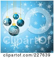 Royalty Free RF Clipart Illustration Of A Blue Christmas Background Of Snowflakes And Blue Ornaments