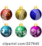 Royalty Free RF Clipart Illustration Of A Digital Collage Of Six Colorful Christmas Balls With Golden Tops