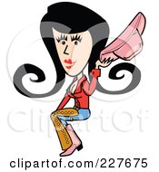 Royalty Free RF Clipart Illustration Of A Retro Cowgirl Woman Sitting And Holding Her Hat by Andy Nortnik