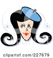Poster, Art Print Of Retro Womans Face With A Blue Hat And Snowflakes