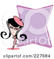 Royalty Free RF Clipart Illustration Of A Retro Woman Leaning Against A Purple Sign
