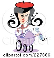 Poster, Art Print Of Retro Woman Mother Pushing A Baby Pram And Talking On A Cell Phone