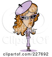 Poster, Art Print Of Retro Woman In A Purple Hat Sunglasses And Suit Standing And Presenting