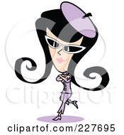 Retro Woman In A Purple Suit Hat And Shades Leaning With Her Arms Crossed