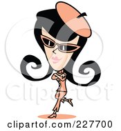 Retro Woman In A Salmon Pink Hat Shades And Suit Leaning With One Leg Back And Her Arms Crossed