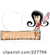 Poster, Art Print Of Retro Cowgirl Woman Holding Her Hat And Sitting On A Blank Wooden Sign