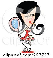 Royalty Free RF Clipart Illustration Of A Retro Woman Sitting On A Stool And Applying Lipstick by Andy Nortnik