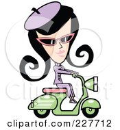 Retro Woman Riding A Green Scooter