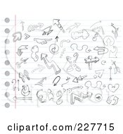 Royalty Free RF Clipart Illustration Of A Digital Collage Of Black And White Doodled Arrows On Ruled Paper by yayayoyo