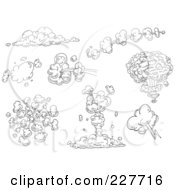 Royalty Free RF Clipart Illustration Of A Digital Collage Of Black And White Doodled Comic Explosions by yayayoyo