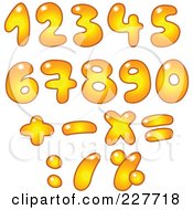 Digital Collage Of Gradient Orange Bubble Numbers And Math Symbols