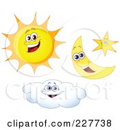 Royalty Free RF Clipart Illustration Of A Digital Collage Of A Sun Star Moon And Cloud by yayayoyo