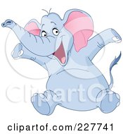 Happy Blue Elephant Sitting And Holding His Arms Up