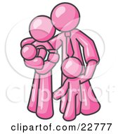 Clipart Illustration Of A Pink Family Man A Father Hugging His Wife And Two Children by Leo Blanchette