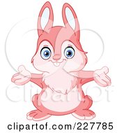 Poster, Art Print Of Cute Pink Rabbit Holding Its Arms Out