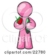 Clipart Illustration Of A Healthy Pink Man Carrying A Fresh And Organic Apple And Cucumber by Leo Blanchette