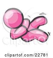 Clipart Illustration Of A Happy Pink Man Rolling On The Floor And Giggling With Laughter by Leo Blanchette