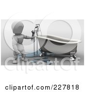 Poster, Art Print Of 3d White Character Fixing A Tubs Pipes