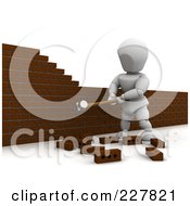 3d White Character Knocking Down A Brick Wall - 2