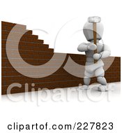 3d White Character Knocking Down A Brick Wall - 1