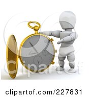 3d White Character With A Giant Pocket Watch