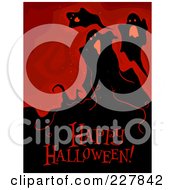 Poster, Art Print Of Happy Halloween Greeting Under Spooky Ghosts On Red