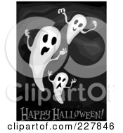Royalty Free RF Clipart Illustration Of A Happy Halloween Greeting Under Spooky Ghosts On Black by BNP Design Studio