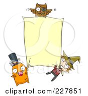 Royalty Free RF Clipart Illustration Of A Witch Monster And Owl Holding A Halloween Banner by BNP Design Studio