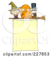 Poster, Art Print Of Witch Monster And Owl On A Broomstick Above A Halloween Sign