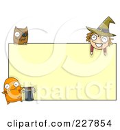 Monster Owl And Witch Around A Blank Sign