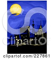 Poster, Art Print Of Lit Up City Under A Full Moon