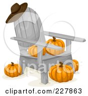 Royalty Free RF Clipart Illustration Of A Hat Resting On A Wooden Chair With Pumpkins