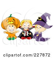 Royalty-Free Rf Clipart Illustration Of Three Toddlers In Pumpkin Vampire And Witch Halloween Costumes