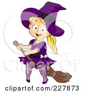 Poster, Art Print Of Halloween Girl Witch On A Broomstick