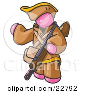 Poster, Art Print Of Pink Man In Hunting Gear Carrying A Rifle