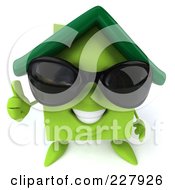 Royalty Free RF Clipart Illustration Of A 3d Green Clay Home Wearing Shades And Holding A Thumb Up