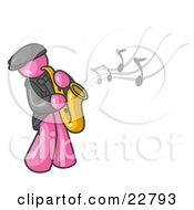 Musical Pink Man Playing Jazz With A Saxophone