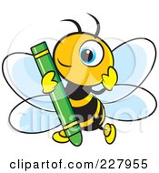 Poster, Art Print Of Cute Bee Holding A Green Crayon