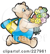 Poster, Art Print Of Happy Bear Running With Flowers