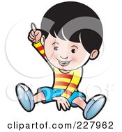 Poster, Art Print Of Happy Boy Sitting And Pointing Up