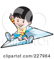 Poster, Art Print Of Happy Boy Riding A Paper Airplane